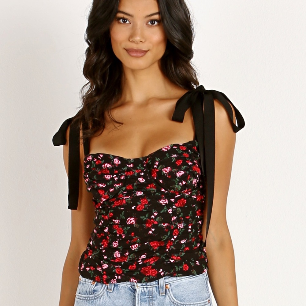 For Love & Lemons Tainted Bustier Top in black floral